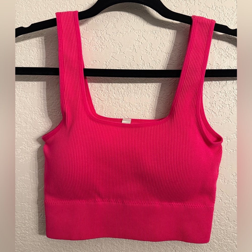 Zenana Padded Ribbed Brami Tank Hot Pink L/XL